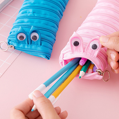 Sacs de stylo de stockage de tissu de polyester, avec fermeture éclair, Fournitures scolaires et scolaires, en forme d'inchworm