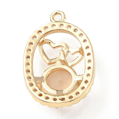 Laiton avec pendentifs en verre k9 et strass, or et de lumière, ovale avec breloques coeur