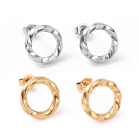 304 Stainless Steel Wave Ring Stud Earrings for Women