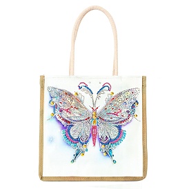 DIY Diamond Painting Handbag Kits, Including Canvas Bag, Resin Rhinestones, Pen, Tray & Glue Clay, Square with Butterfly