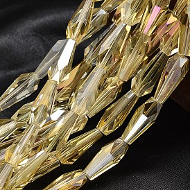 Full Rainbow Plated Faceted Teardrop Glass Bead Strands, 18x8mm, Hole: 1mm, about 23pcs/strand, 16.5 inch