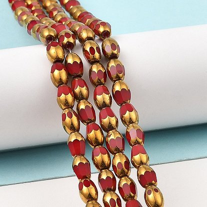 Brins de perles de verre électrolytiques à facettes, couleur opaque, plaqué or, ovale