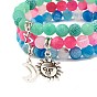 3 Ensemble de bracelets en perles d'agate patinée naturelle (teintée), bracelets à breloques soleil et étoile et lune