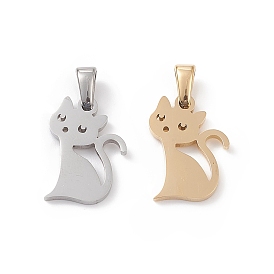 304 Stainless Steel Pendants, Laser Cut, Cat Charms