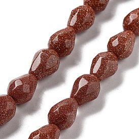 Synthetic Goldstone Beads Strands, Faceted Teardrop