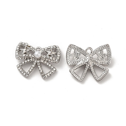 Crystal Rhinestone Pandants, with Rack Plating Alloy Findings & ABS Plastic Imitation Pearl Beaded, Nickel Free, Bowknot Charms