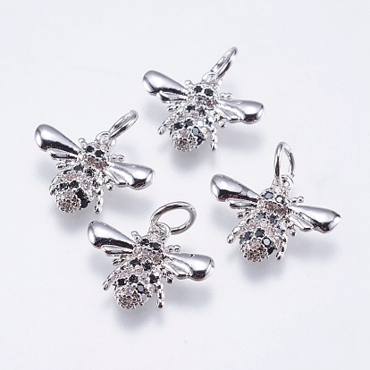 Brass Micro Pave Cubic Zirconia Pendants, Cadmium Free & Lead Free, Insects