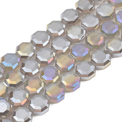 Perles en verre electroplate, perles d'imitation en jade, de couleur plaquée ab , facette, octogone