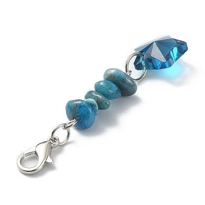 Ensembles de décorations de pendentif en perles de pierres précieuses, avec des perles de verre transparentes étoiles, fermoirs pince de homard en alliage 