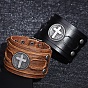 Leather Cord Bracelet with Alloy Cross, Gothic Wide Wristband for Men Women
