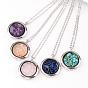 Gemstone Alloy Pendant Necklaces, Flat Round, with Brass Cable Chains and Brass Lobster Claw Clasps, 21.65 inch 