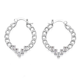 Cubic Zirconia Teardrop Hoop Earring, Brass Curb Chain Shape Earrings for Women, Nickel Free