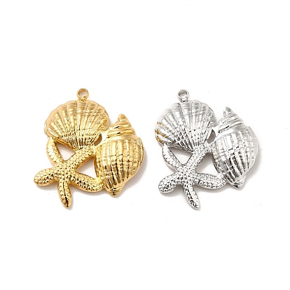 Ion Plating(IP) 304 Stainless Steel Pendants, Starfish & Shell Shapes