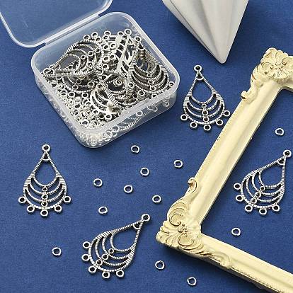 20Pcs Tibetan Style Alloy Rhinestone Connector Settings, Teardrop Chandelier Component Link with 100Pcs Brass Jump Rings