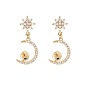 Brass Micro Pave Clear Cubic Zirconia Stud Earring Findings, for Half Drilled Beads, Nickel Free, Crescent Moon