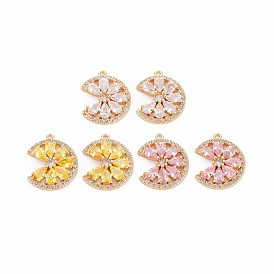 Brass Micro Pave Cubic Zirconia Charms, with Glass, Nickel Free, Real 18K Gold Plated, Flower
