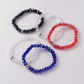 Korean Elastic Thread Glass Beaded Stretch Bracelet Making, with 304 Stainless Steel Findings, 55mm