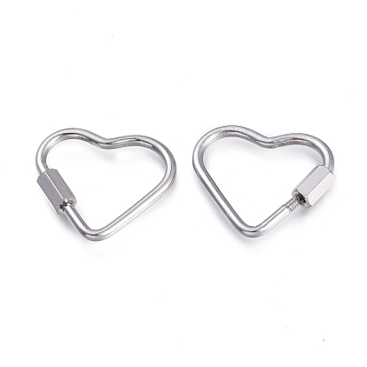 304 Stainless Steel Screw Carabiner Lock Charms, for Necklaces Making, Heart