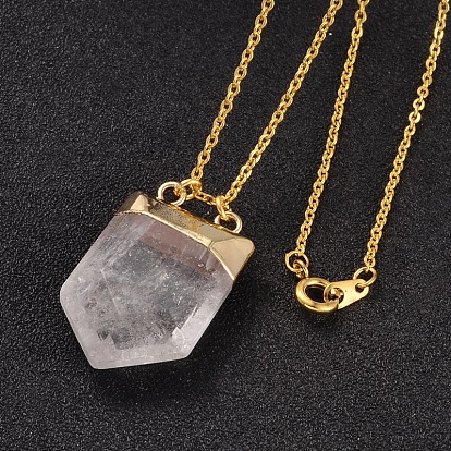 Brass Natural Crystal Pendant Necklaces, with Brass Chains and Spring Ring Clasps, 17.7 inch 