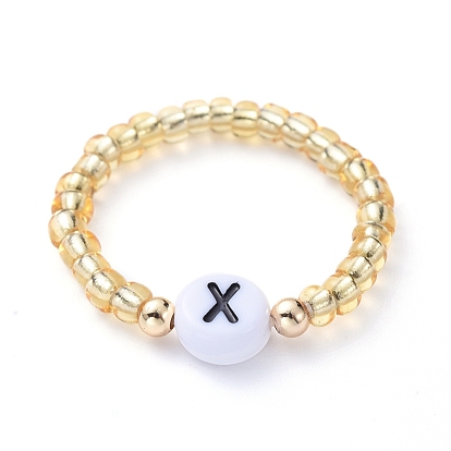 Perles de rocaille de verre anneaux extensibles, avec perles en laiton plaqué or et perles acryliques lettre