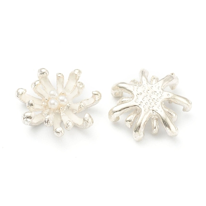 Vacuum Plating Alloy Cabochons, with White Plastic Beads, Flower