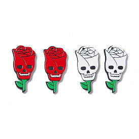 Halloween Printed Acrylic Pendants, Rose with Skull Pattern