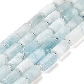 Natural Aquamarine Beads Strands, with Seed Beads, Faceted Column