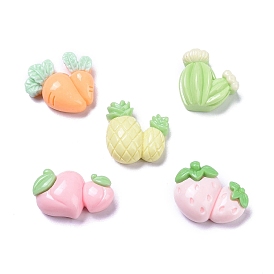 Opaque Cute Resin Decoden Cabochons, Carrot & Peach & Strawberry & Cactus, Mixed Shapes
