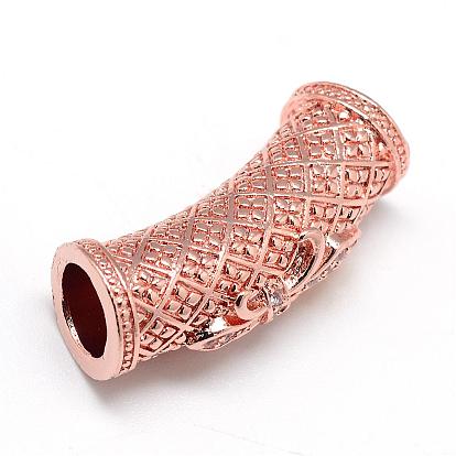 Rack Plating Brass Micro Pave Cubic Zirconia Beads, Curved Tube Noodle Beads, Long-Lasting Plated, Curved Tube, Large Hole Beads