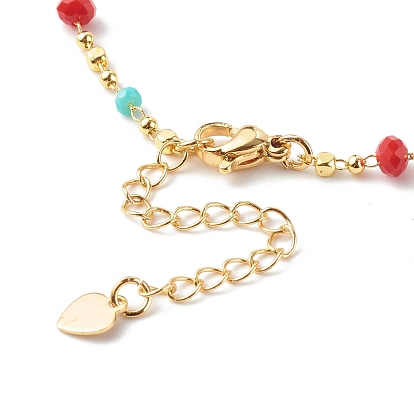 Chain Necklace, with Brass & Glass Beaded Chain, Brass Chain Extender