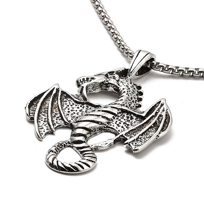 Collier pendentif dragon en alliage avec chaînes en acier inoxydable