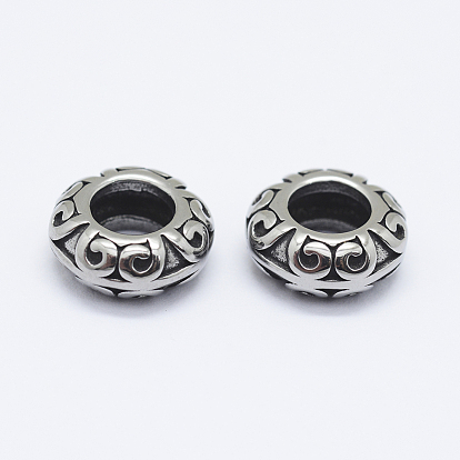 304 Stainless Steel Beads, Large Hole Beads, Flat Round