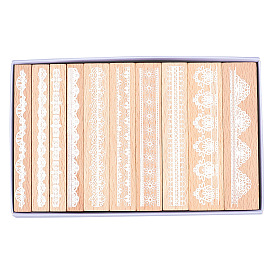 CRASPIRE Wooden Stamps, Rectangle with Flower Pattern
