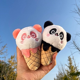 Cute Panda Shape Ice Cream Plush Cotton Doll Pendant Keychain, Pendant Decorations with Alloy Findings