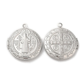 316 Surgical Stainless Steel Locket Pendants, Flat Round with Cssml Ndsmd Cross God Father Religious Christianity Charm
