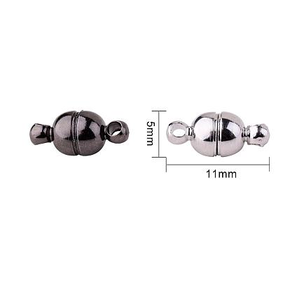 PandaHall Elite Oval Brass Magnetic Clasps with Loops, Nickel Free, 11x5mm, Hole: 1mm