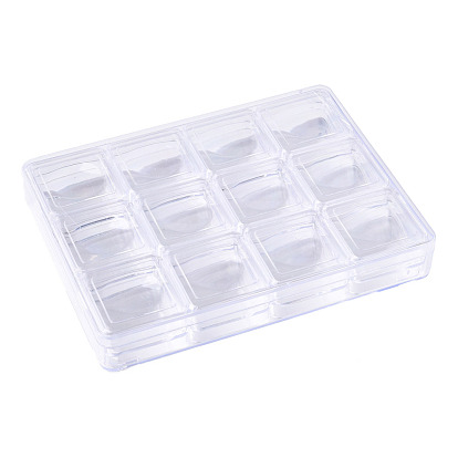 Contenedores rectangulares de almacenamiento de cuentas de plástico de poliestireno, con cajas pequeñas cuadradas 12pcs