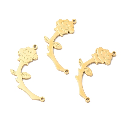 Ion Plating(IP) 316L Surgical Stainless Steel Connector Charms, Rose Flower Link, Textured, for Valentine's Day