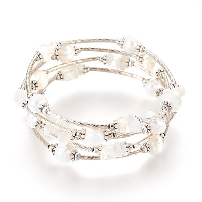 Pulseras de perlas y naturales de piedra de luna blanca envuelven pulseras, cinco bucles, con fornituras de metal, patata