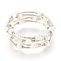Pearl and Natural White Moonstone Chips Wrap Bracelets, Five Loops, with Metal Findings, Potato