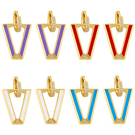 Colorful Geometric V-shaped Earrings with Zirconia Stones and Oil Drip Design