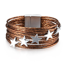 Multilayer Leather PU Magnetic Bracelet with Creative Pentagram Design - Ethnic Accessories.