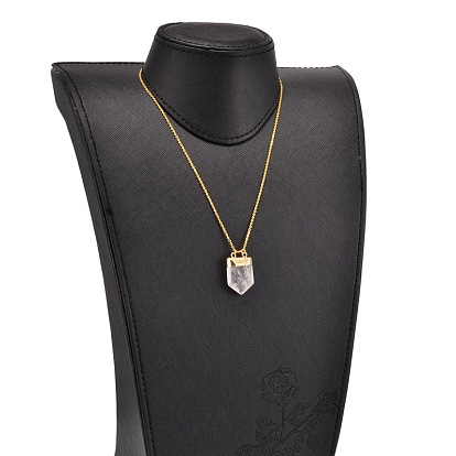 Latón collares pendientes naturales de cristal, con cadenas de bronce y cierres de anillo de resorte, 17.7 pulgada
