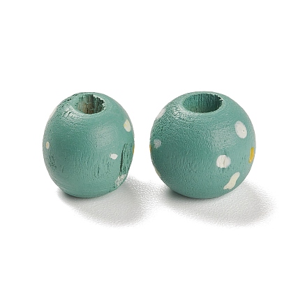 Spray Painted Natural Maple Wood European Beads, Large Hole Beads, Polka Dot Round