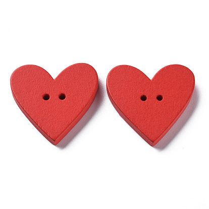 2-Hole Spray Painted Wood Buttons, Heart