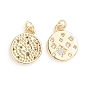 Brass Micro Pave Cubic Zirconia Pendants, with Jump Ring, Long-Lasting Plated, Flat Round with Sun