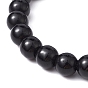 Bracelet extensible en perles rondes en pierre noire synthétique, avec breloques croix turquoise synthétique