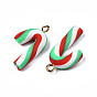 Handmade Polymer Clay Pendants, with Light Gold Iron Loop, Candy Cane, for Christmas