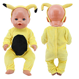 Pikachu Cloth Doll Jumpsuit & Headband Outfits, Pajamas Casual Wear Clothes Set, for 18 inch Girl Doll Dressing Accessories