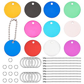 DIY Keychain Kit, with Aluminum Pendants, Flat Round Blank Tags, Iron Ball Chain, Jump Ring, Split Key Ring
